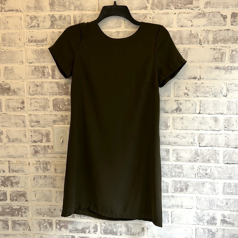 Lulu’s Women’s Shift Dress Olive Green Back Zip Short Sleeve Oversized XS
